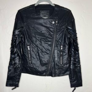 BLANKNYC Faux Leather Fringe Moto Jacket XS